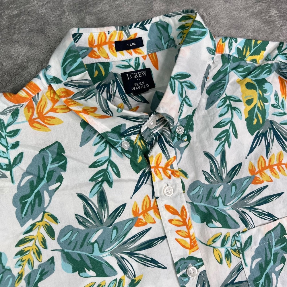 J Crew Shirt Mens Large Floral Slim Fit Flex Washed Short Sleeve Button Down